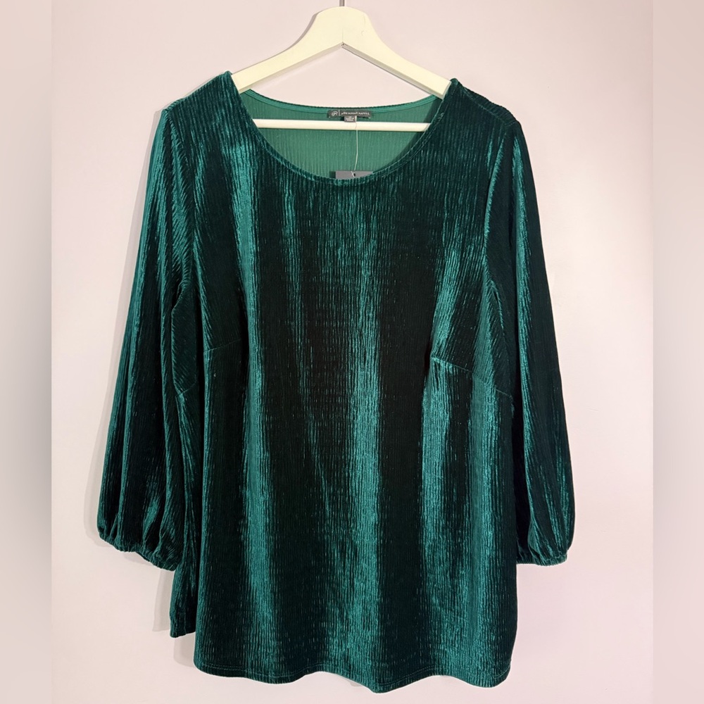 ❗️MOVING SALE❗️ Adrianna Papell Teal Velvet 3/4 Sleeve Blouse